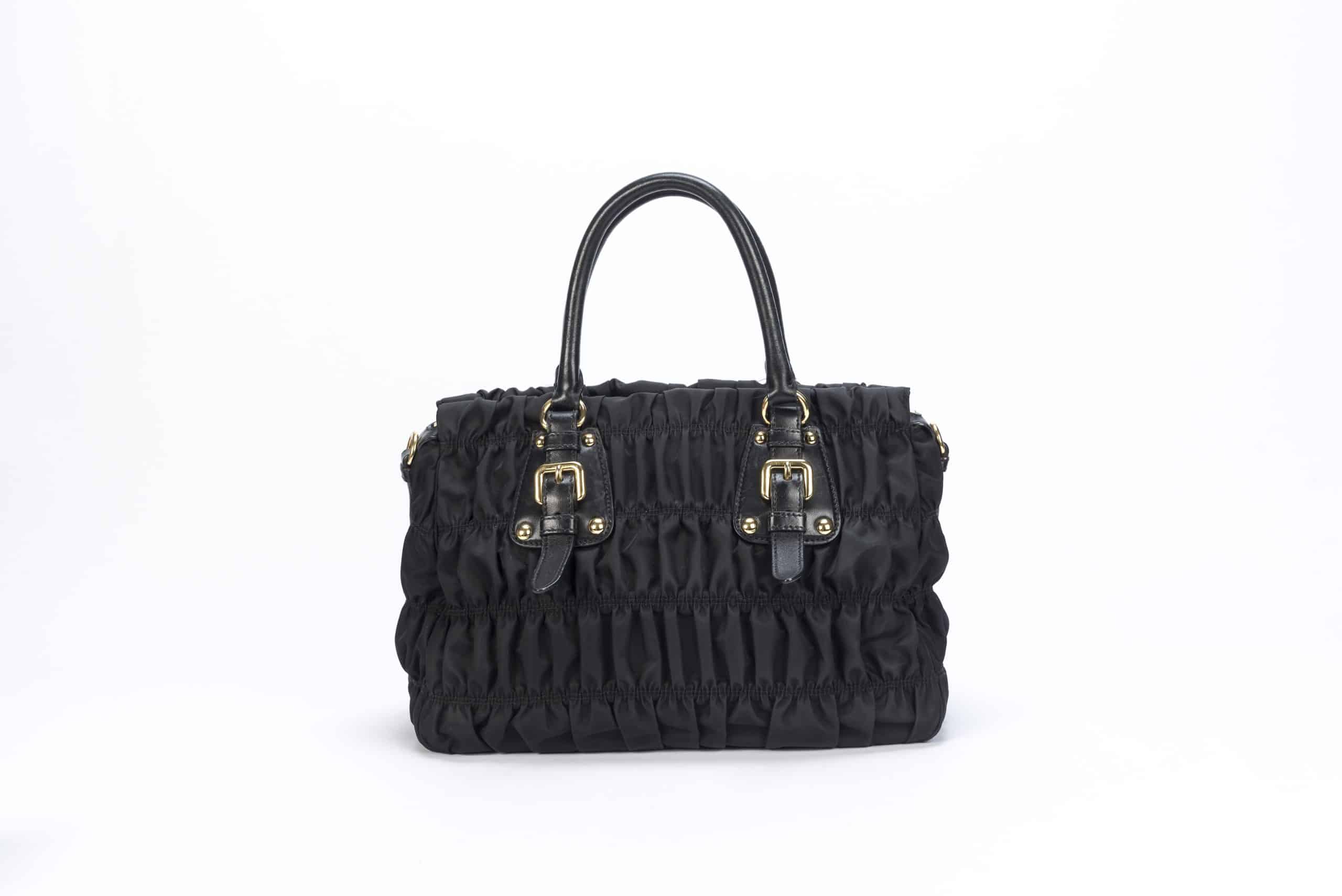 Prada Tessuto Gaufre Nylon Small Black Satchel Handbag 1BA173: Handbags