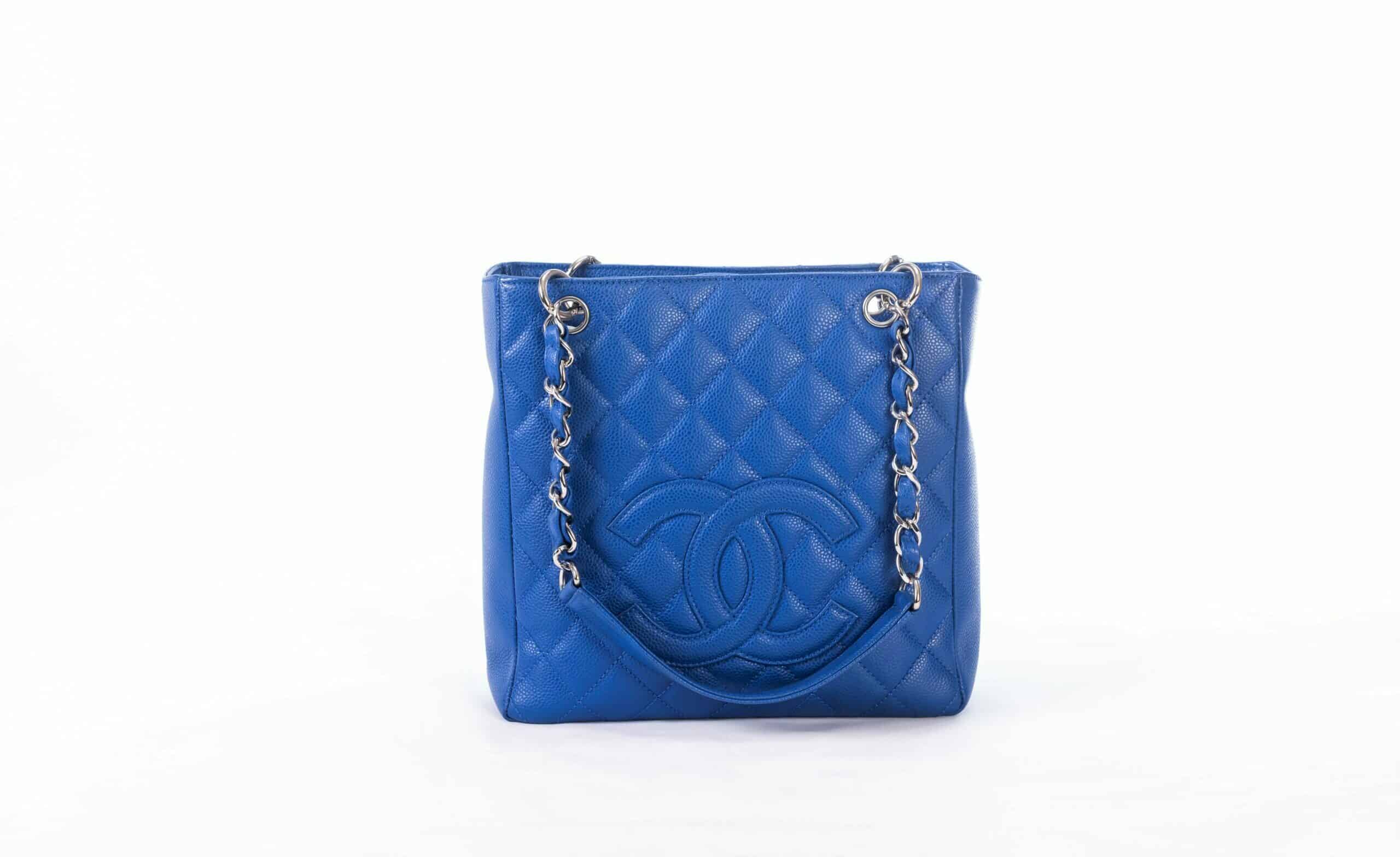 Chanel PST Caviar Quilted Bag in Royal Blue W/ Silver Hardware