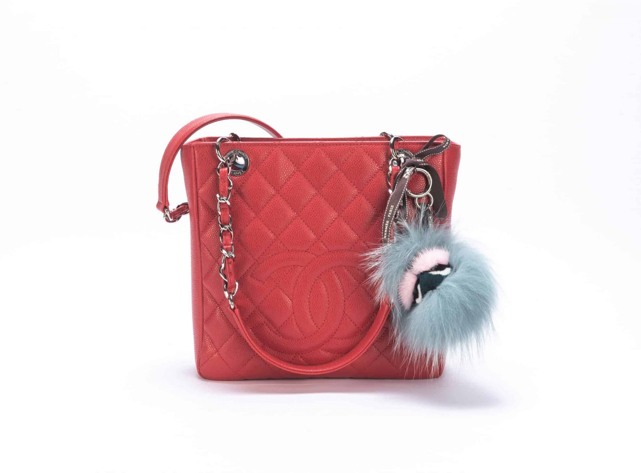 Chanel PST Caviar Quilted Bag in Red with Silver Hardware - 1